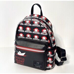 Loungefly IT Pennywise Clown Face You'll Float Too Black Red Mini Backpack